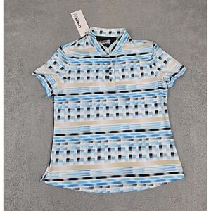 Chase54 Golf Polo Shirt Womens Large Blue Geo Algiers Moisture Wicking UPF New